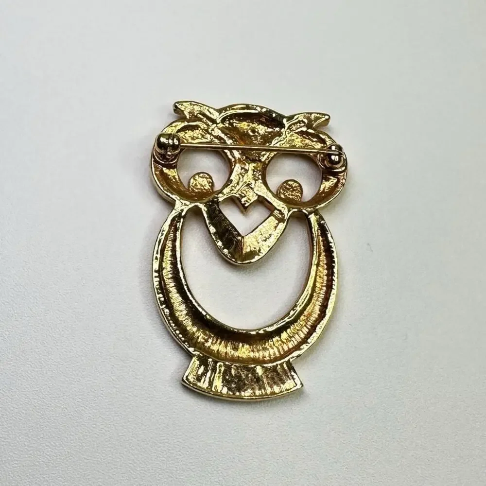 Vintage Gold Tone Owl Brooch Retro Owl Pin Elegant Owl Jewelry